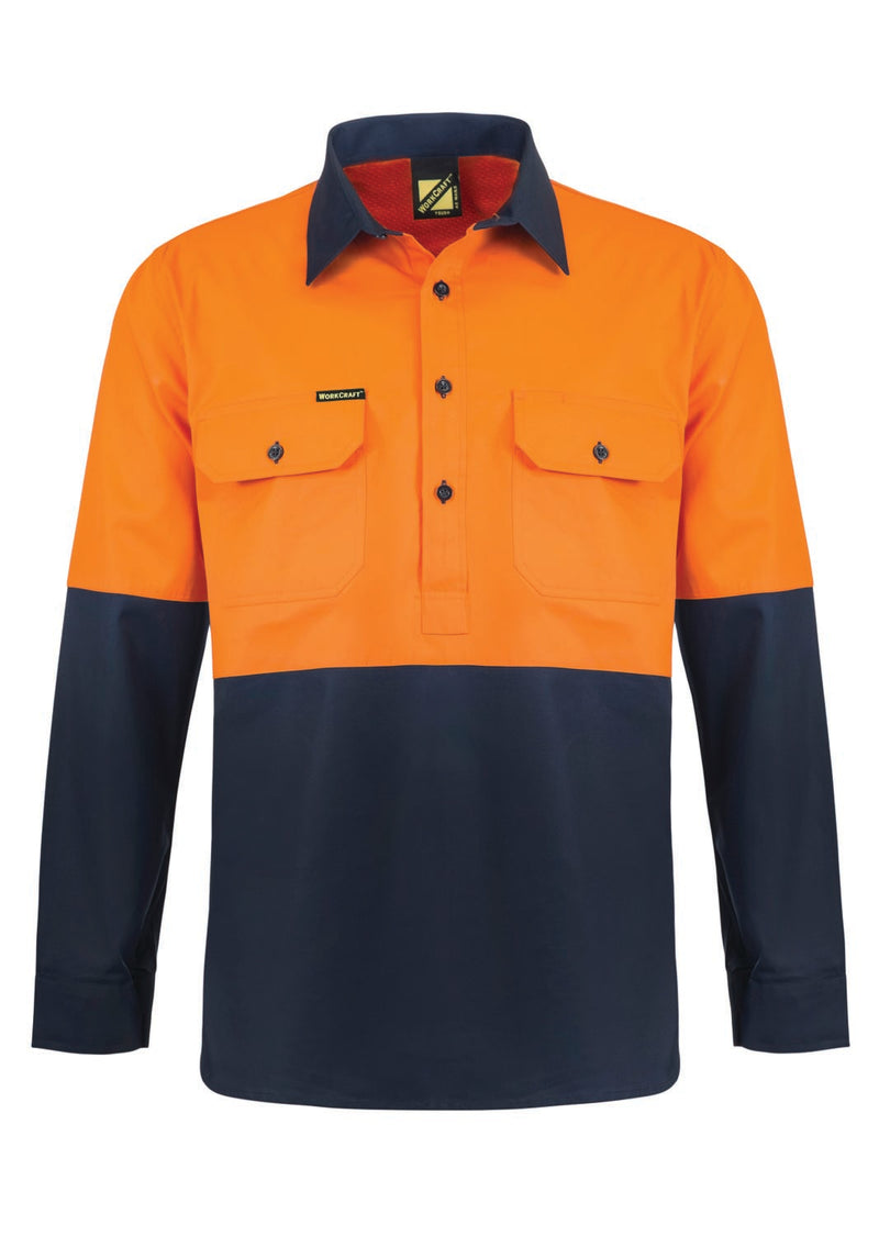 Lightweight Hi Vis Closed Front Vented Cotton Drill Shirt With Semi Gusset Sleeves