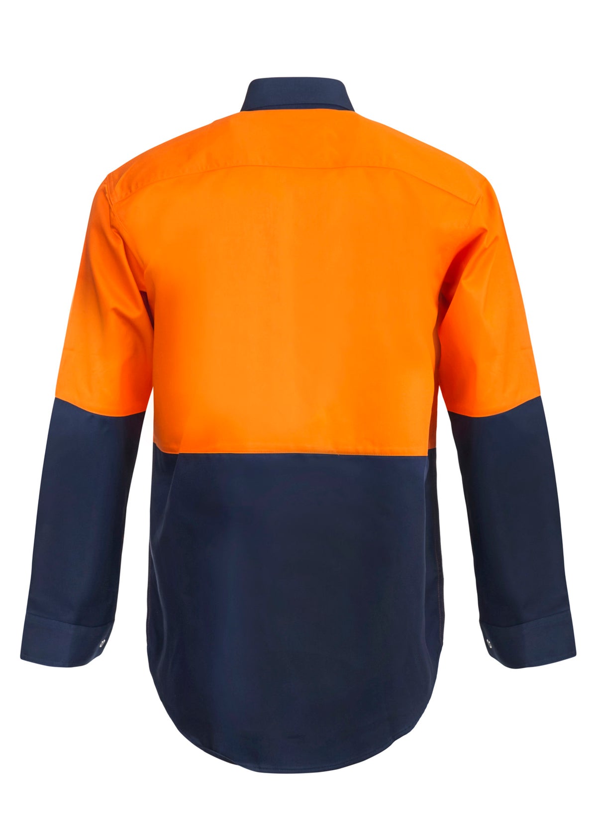 Hi Vis Long Sleeve Cotton Drill Food Industry Shirt With Press Studs And Spare Pockets - Orange/Navy - View