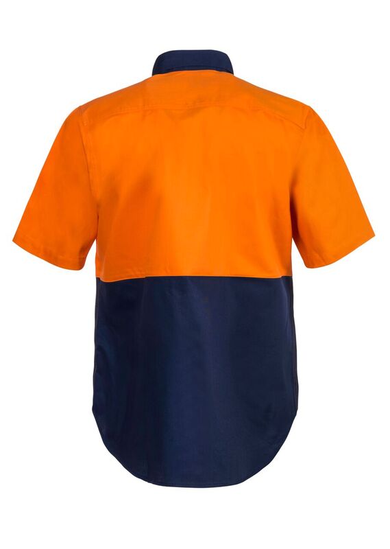 Hi Vis Short Sleeve Cotton Drill Shirt - Orange/Navy - View