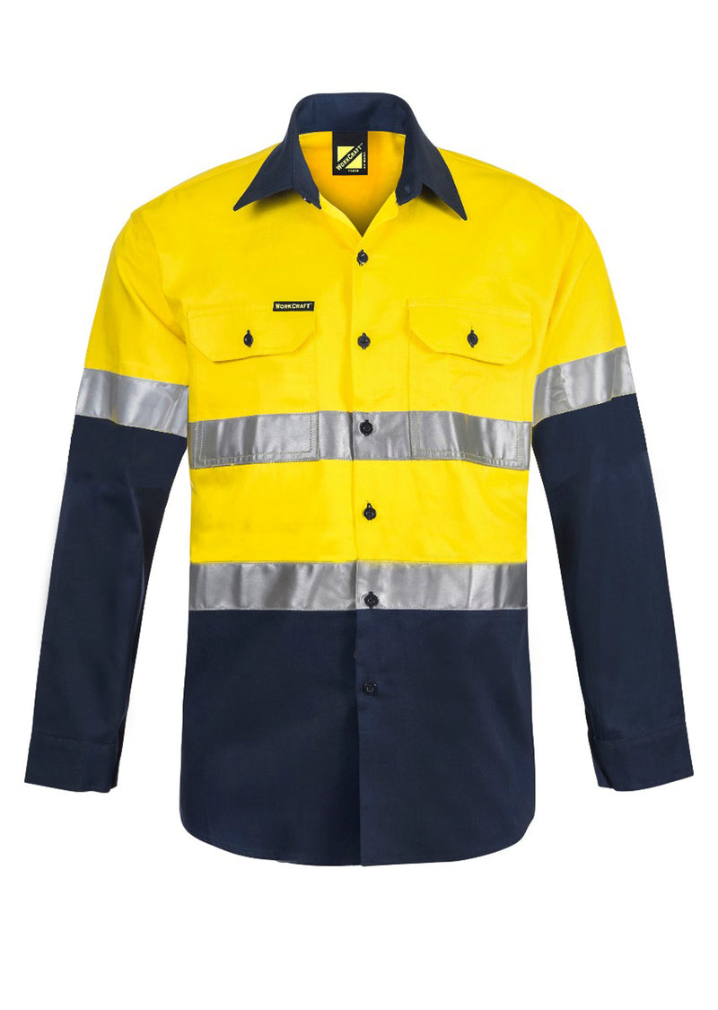 Hi Vis Long Sleeve Cotton Drill Industrial Laundry Reflective Shirt