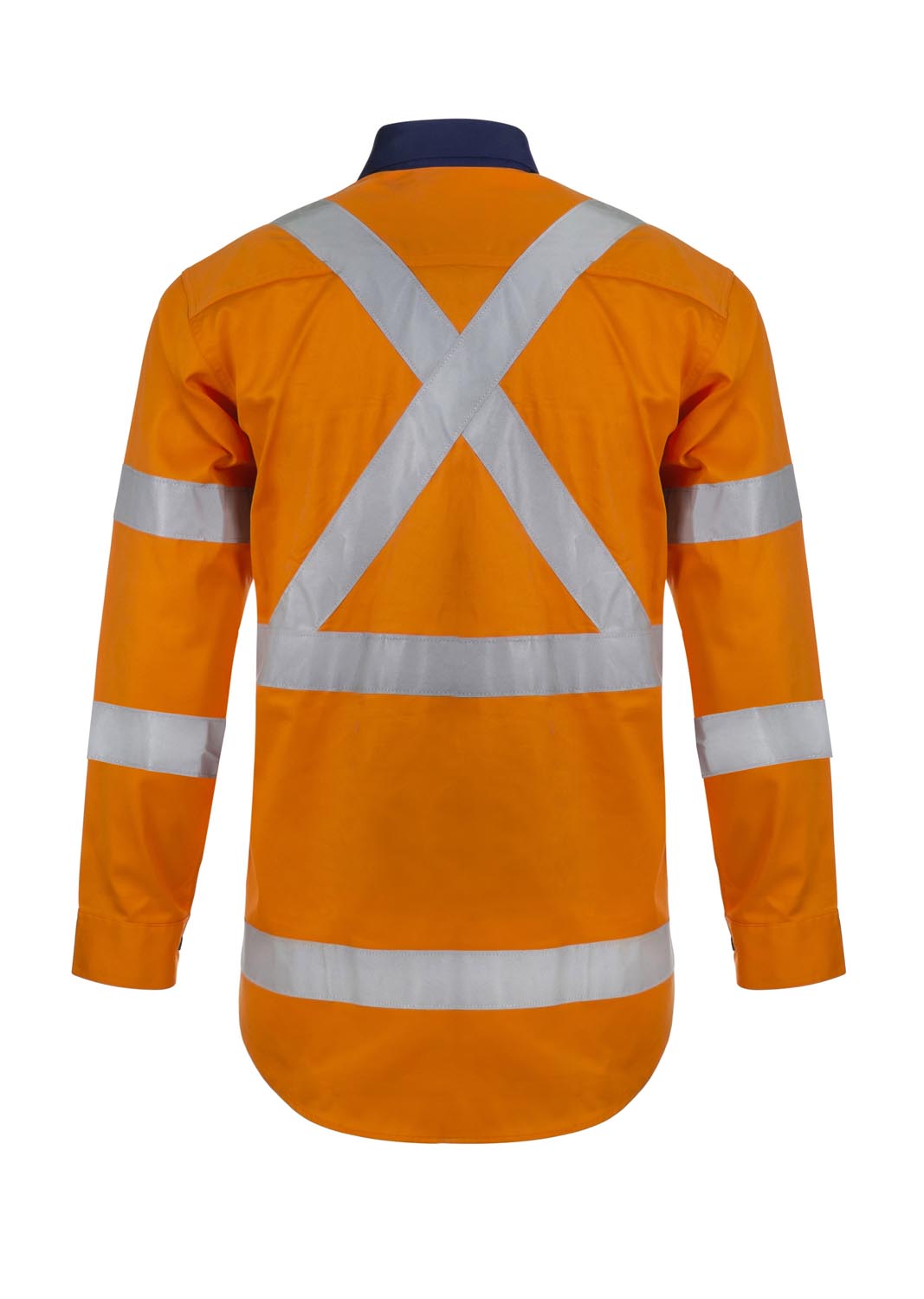 Hi Vis Long Sleeve Cotton Drill Reflective Shirt With X Pattern - view