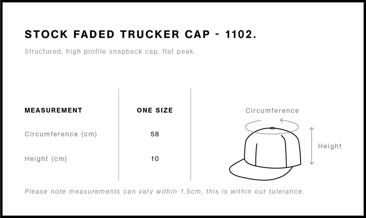 Stock Faded Trucker 1102 - Size guide