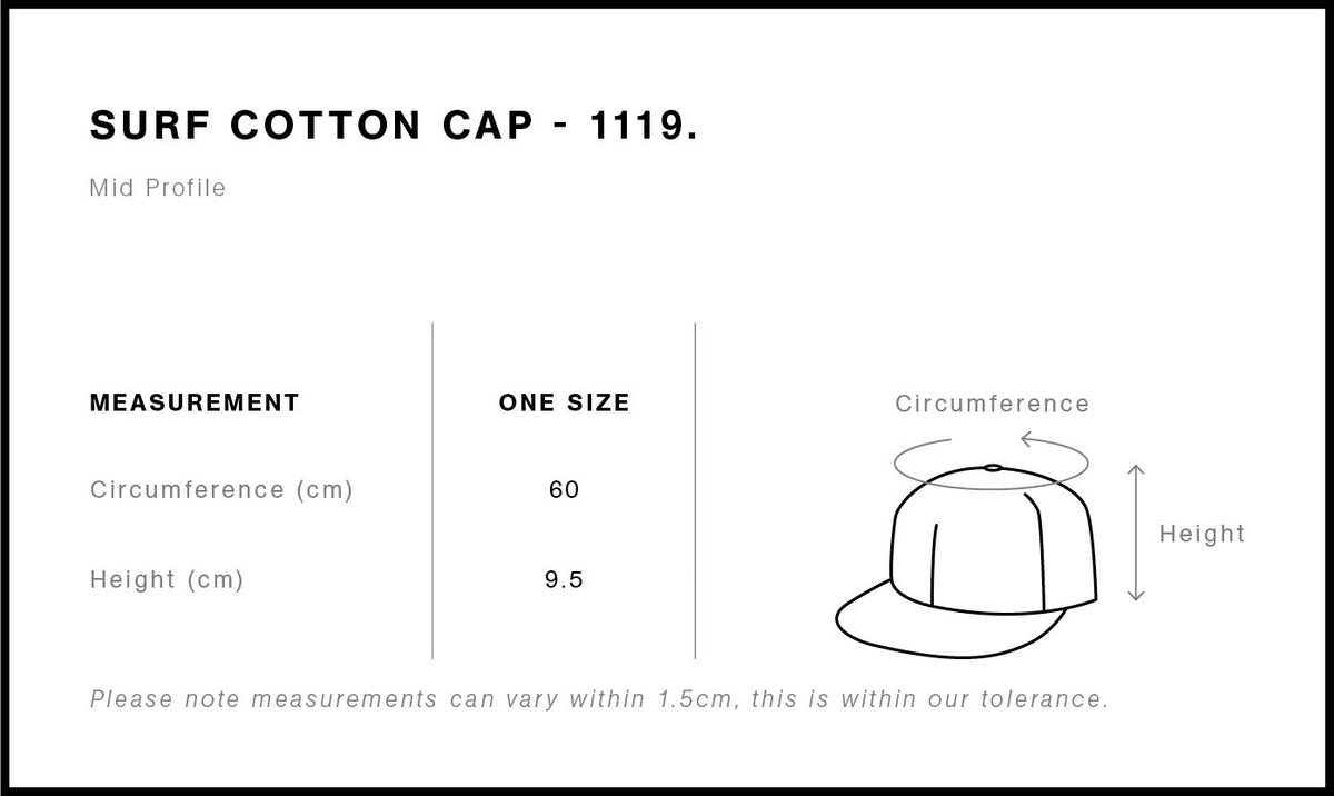 Surf Cotton Cap 1119 - Size guide