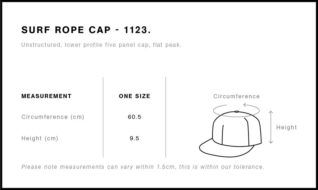 Surf Rope Cap 1123 - Size guide