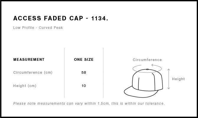 Access Faded Cap 1134 - Size guide