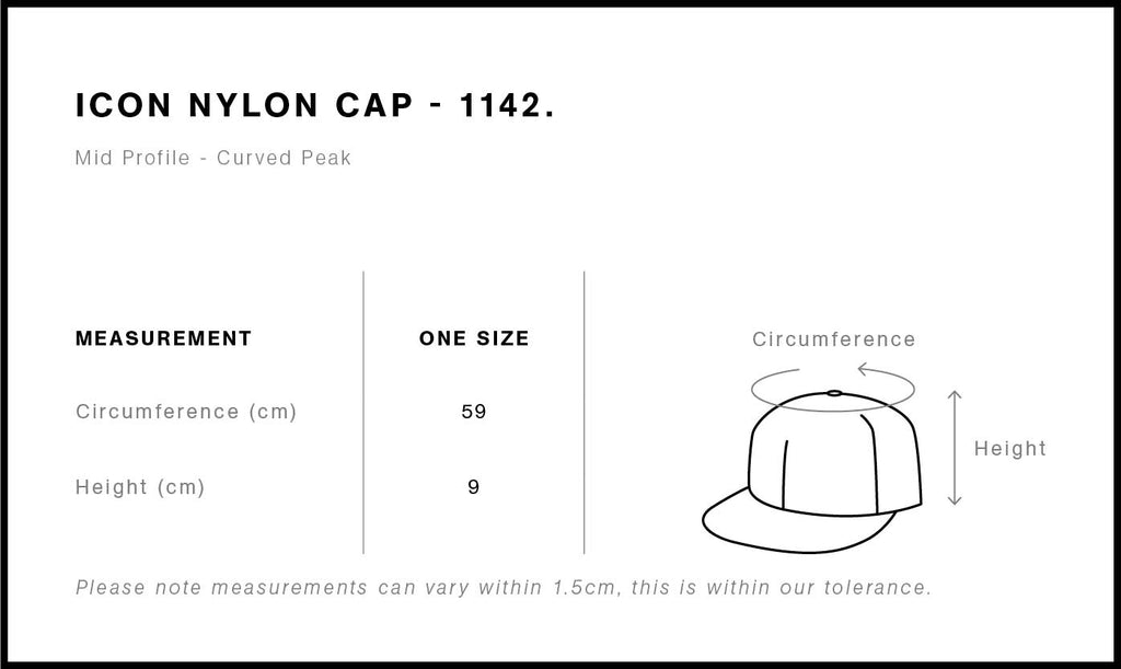 Icon Nylon Cap 1142 - Size guide