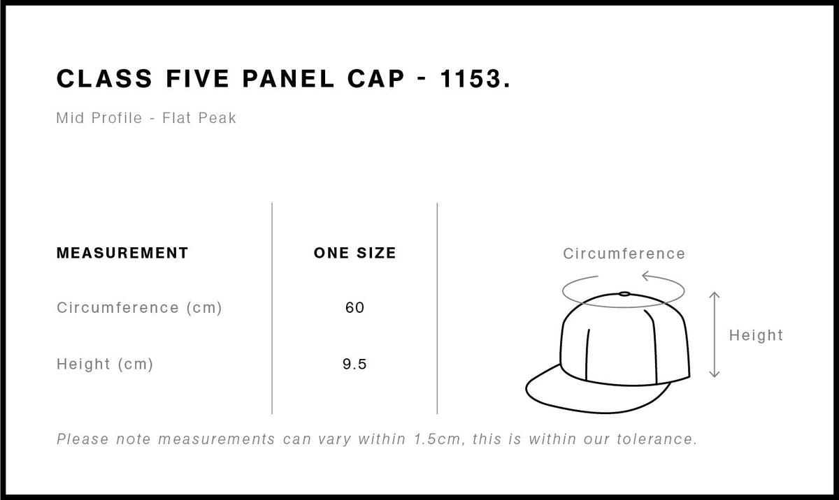 Class Five Panel Cap 1153 - Size guide