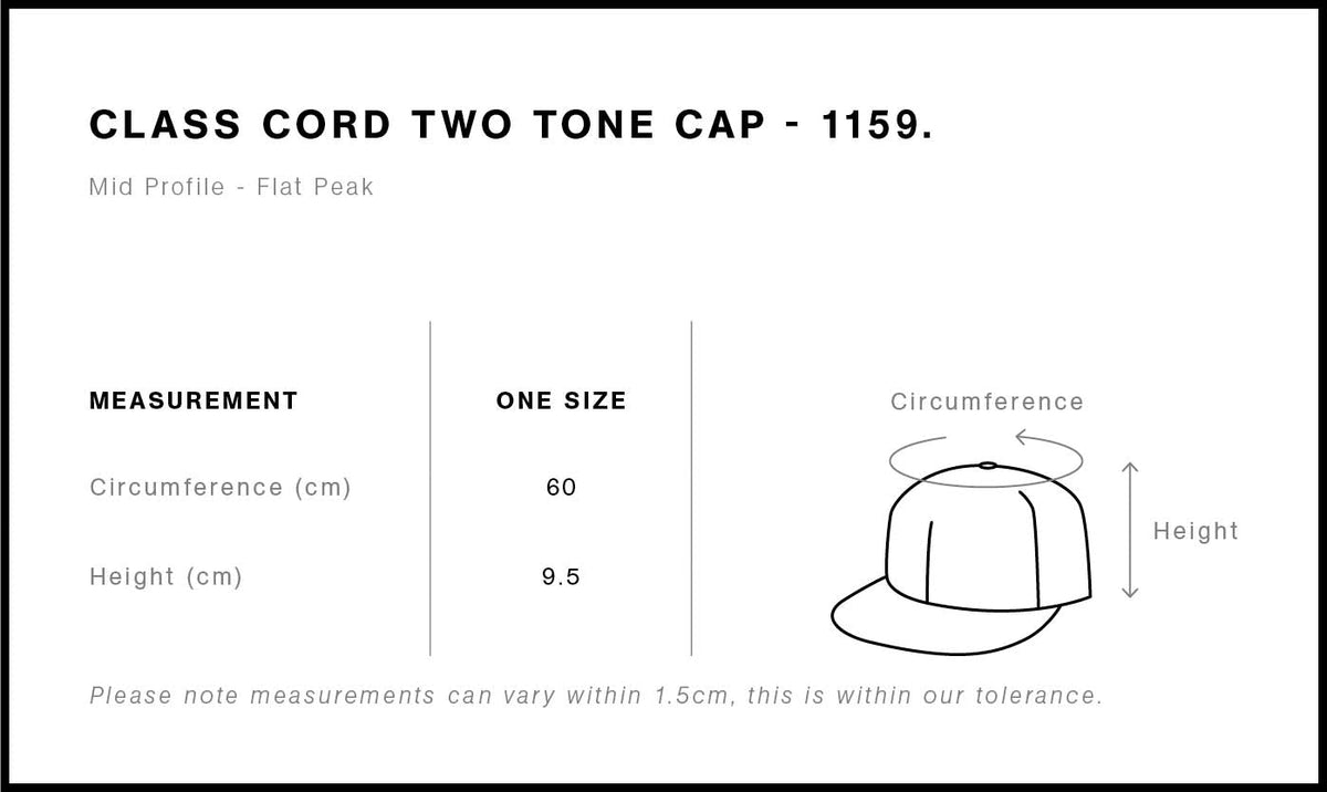 Class Cord Two-Tone Cap 1159 - Size guide