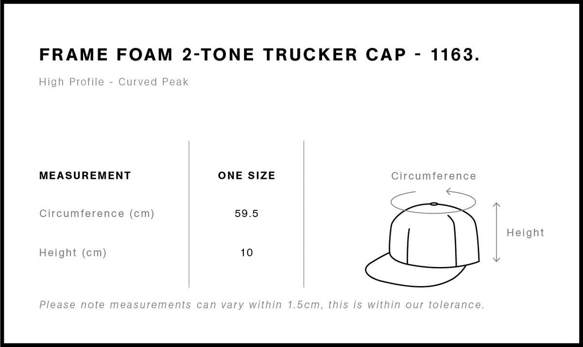 Frame Foam Two-Tone Trucker 1163 - Size guide