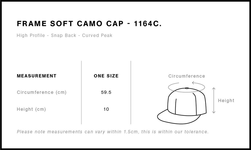 Frame Soft Camo Cap 1164C - Size guide