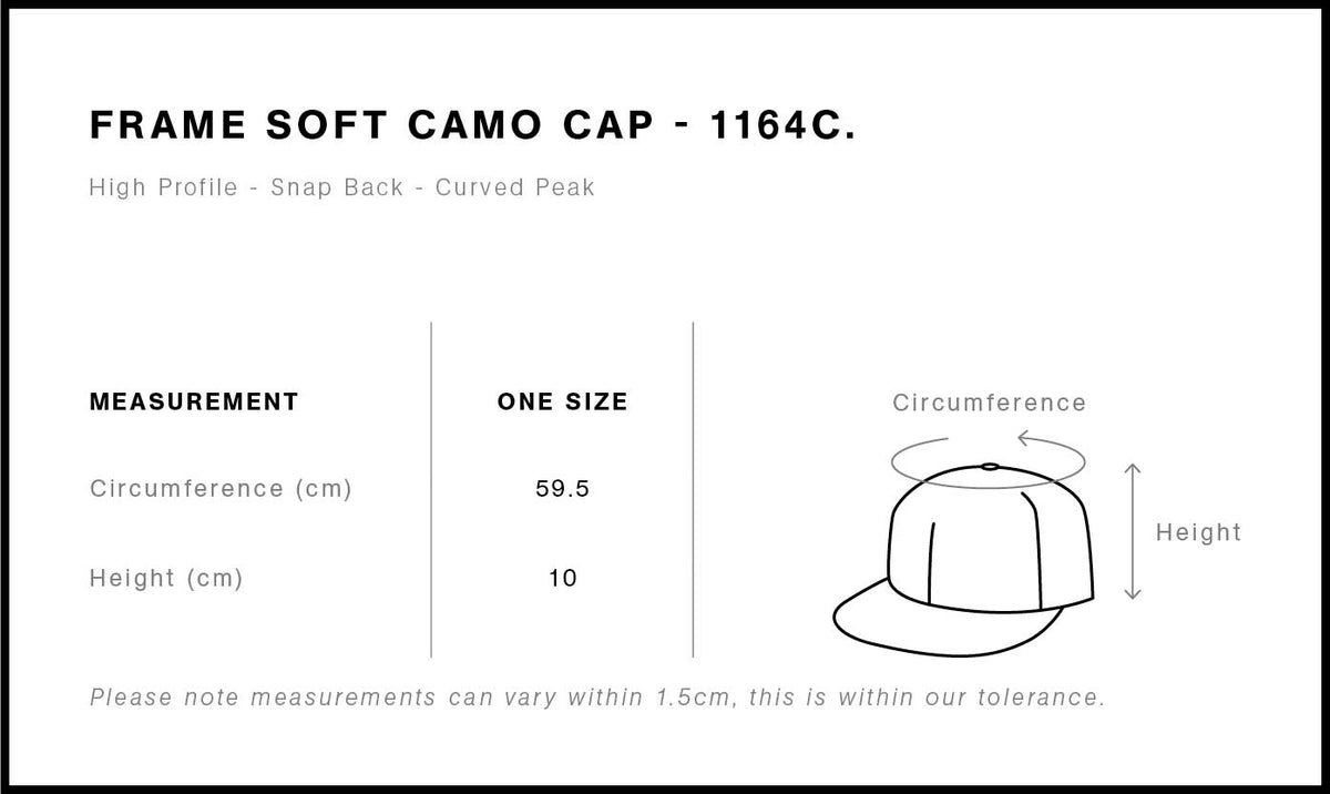 Frame Soft Camo Cap 1164C - Size guide
