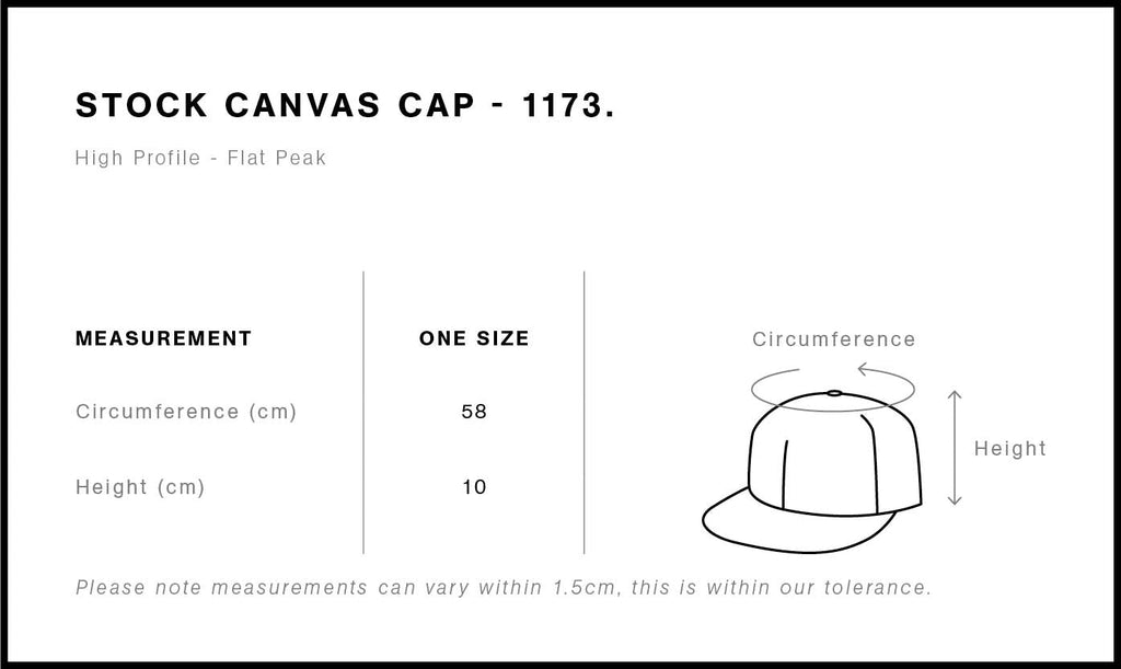 Stock Canvas Cap 1173 - Size guide