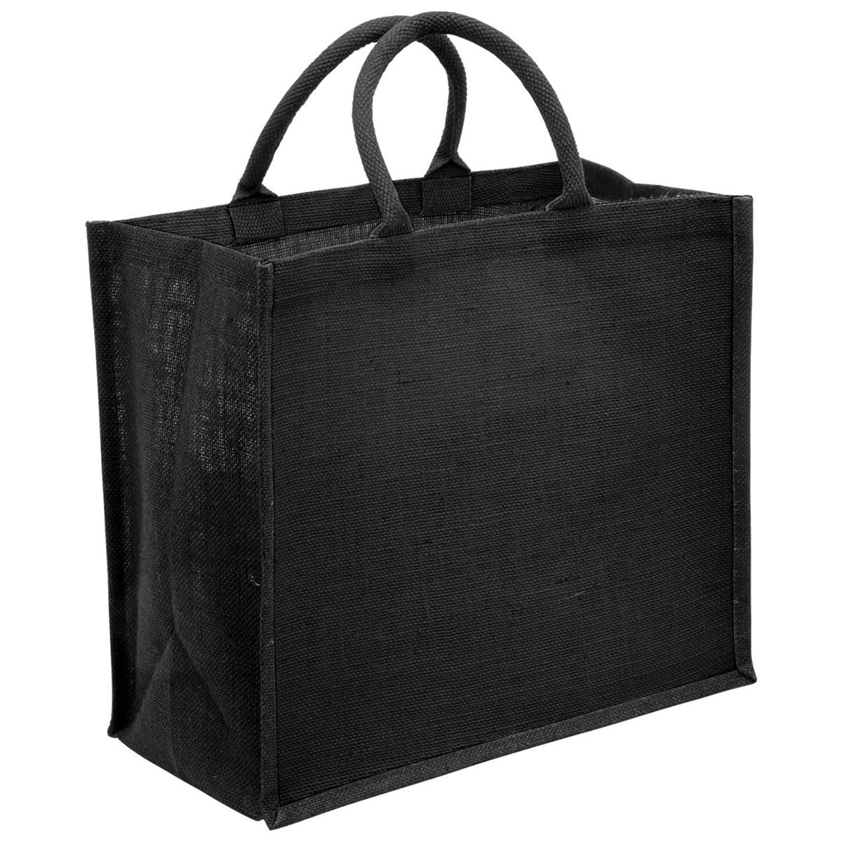 Eco Jute Tote with wide gusset - Black / Black - Front