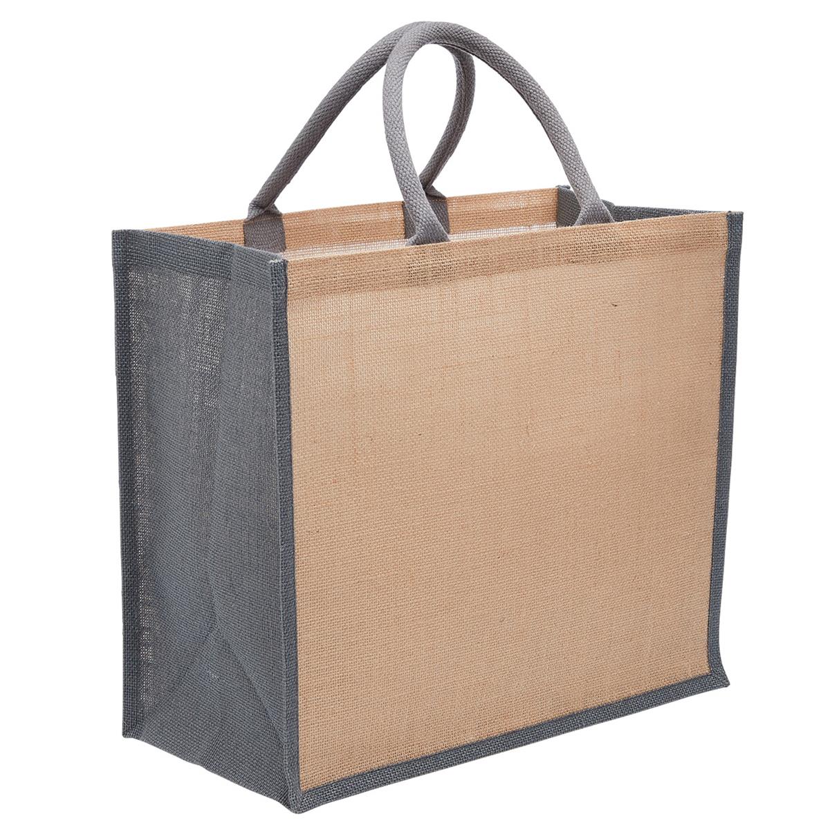 Eco Jute Tote with wide gusset - Natural / Grey - Front