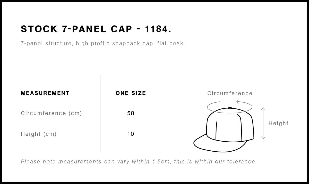 Stock 7-Panel Cap 1184 - Size guide