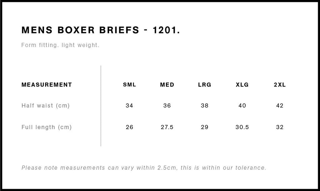 Boxer Briefs 1201 - Size guide