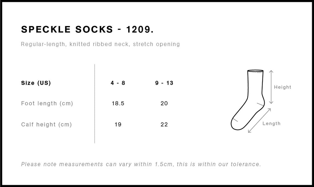 Speckle Socks (2 Pairs) 1209 - Size guide