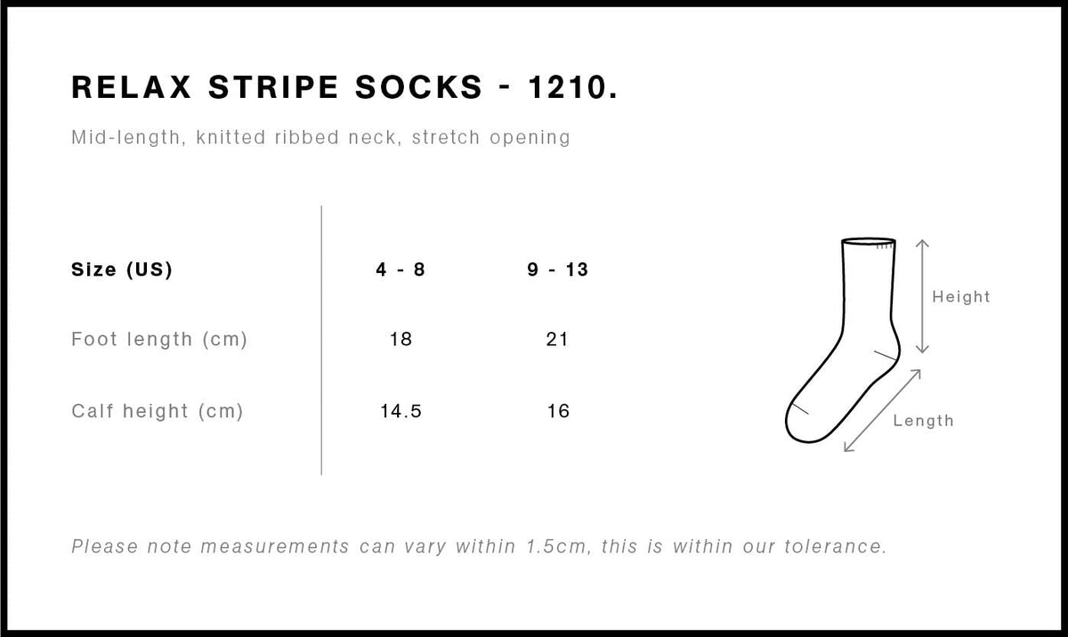 Relax Stripe Socks (2 Pairs) 1210 - Size guide