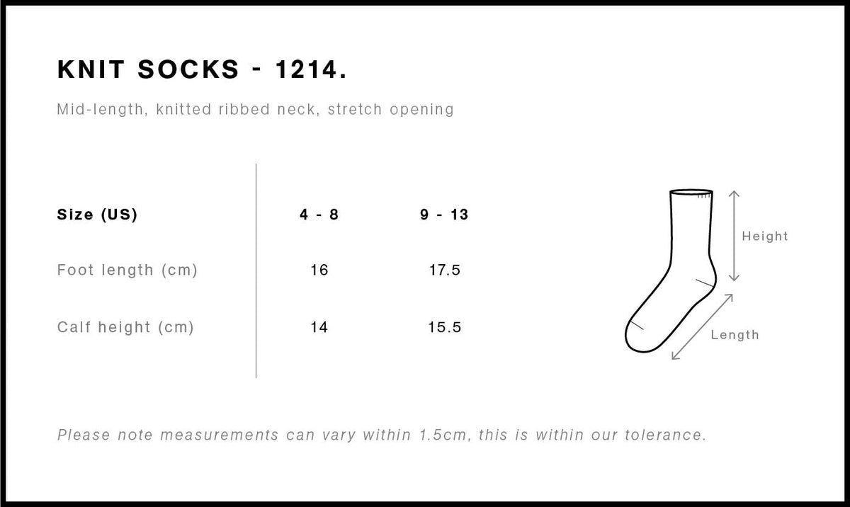 Knit Socks (2 Pairs) 1214 - Size guide