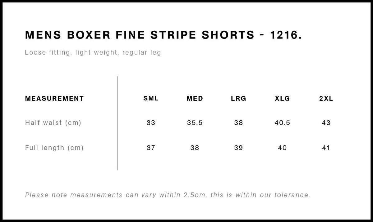Boxer Fine Stripe Shorts 1216S - Size guide