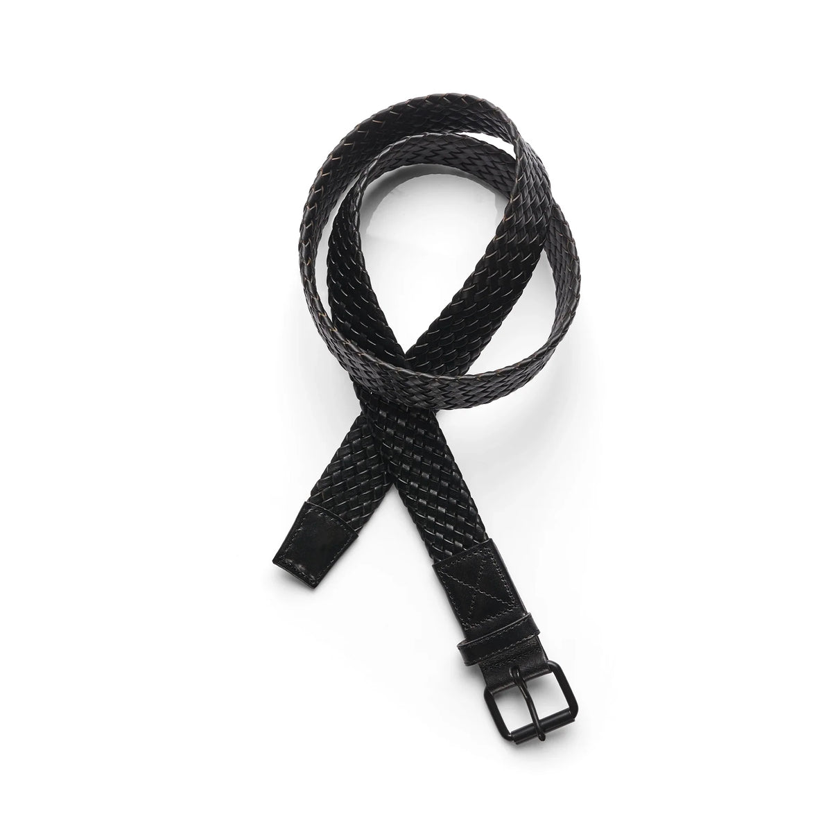 Braided Leather Belt 1405 - Black - Front