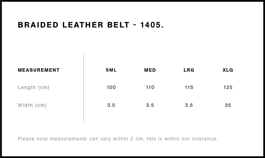 Braided Leather Belt 1405 - Size guide