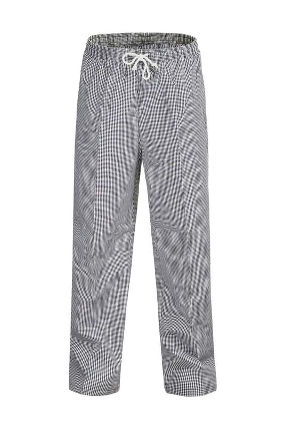 Unisex Chefs Check Elastic Drawstring Pants - Black/White Check
