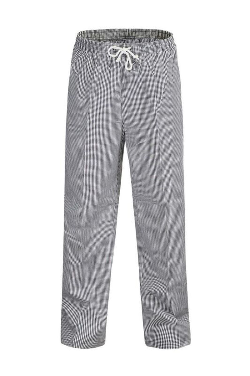 Unisex Chefs Check Elastic Drawstring Pants - Black/White Check