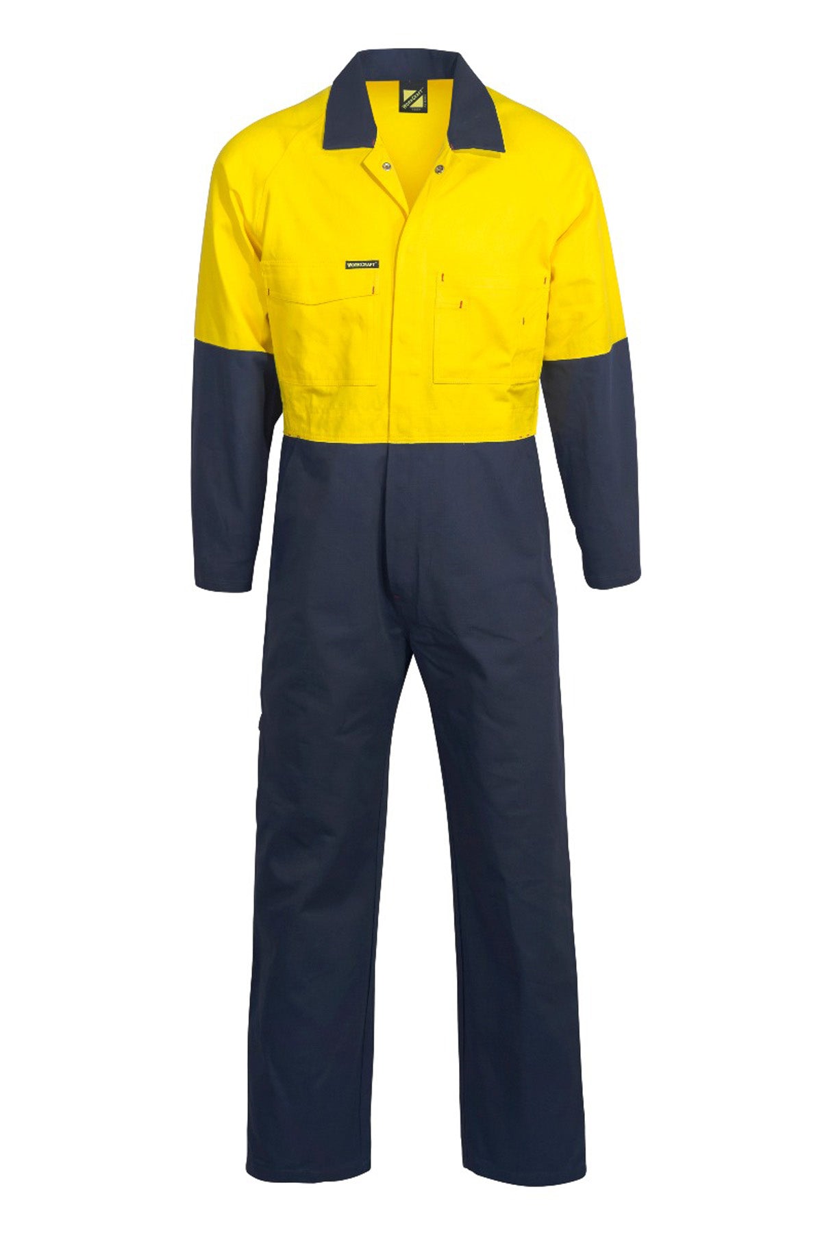 Hi Vis Cotton Drill Coveralls - Yellow/Navy - Front