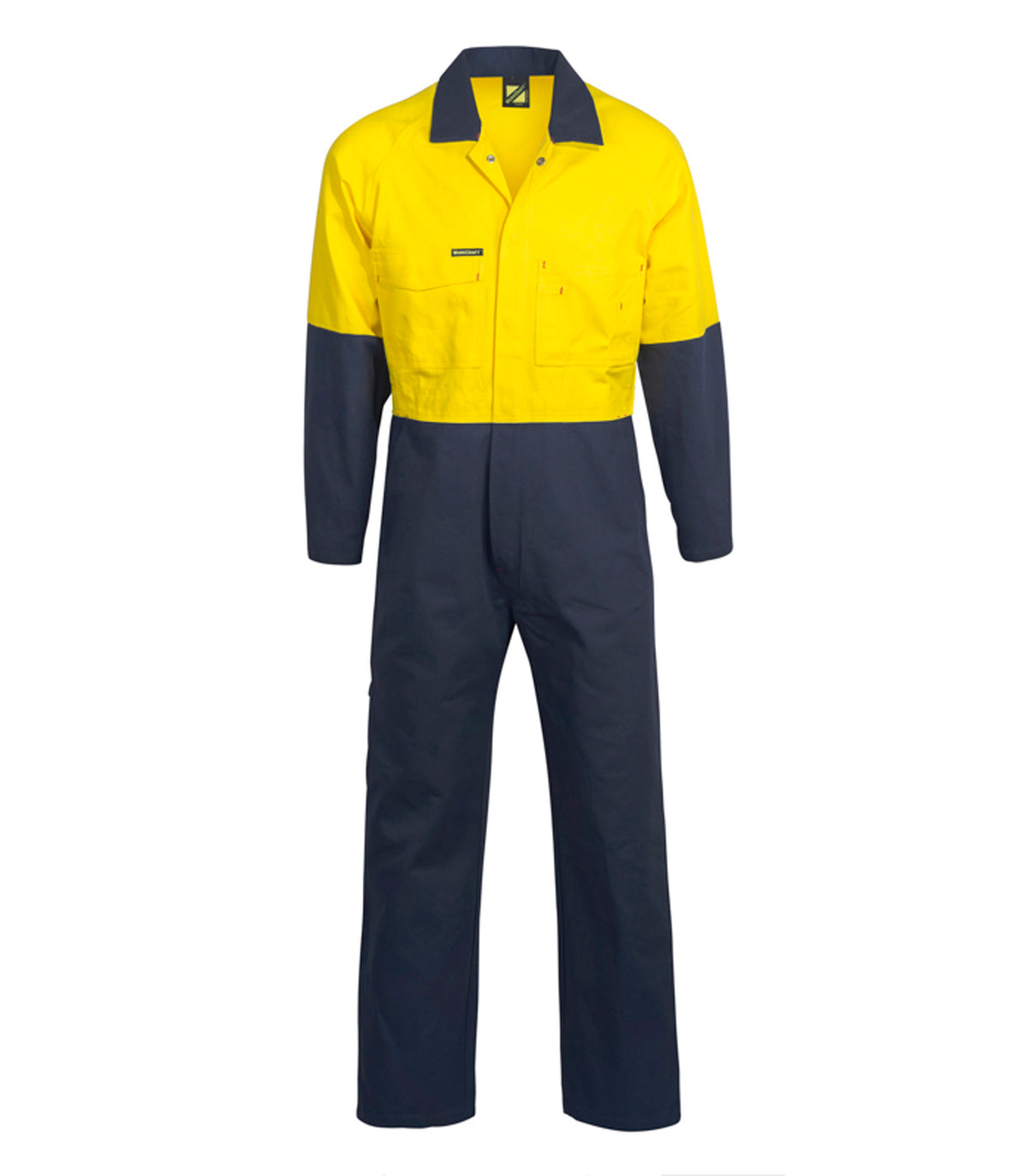Hi Vis Poly/Cotton Coveralls - Yellow/Navy - Front