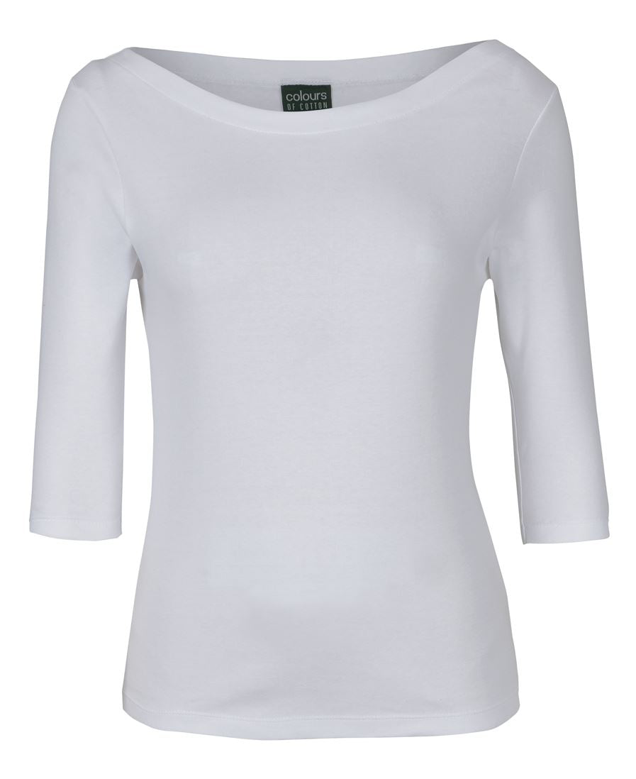 Colours of Cotton C of C LADIES 3/4 SLEEVE BOAT NECK TEE 1BT3