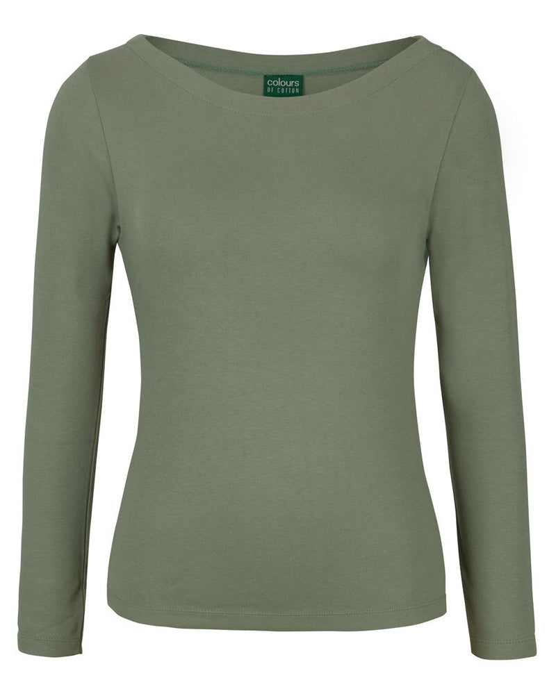 C of C Ladies L/S Boat Neck Tee - Sage - Front
