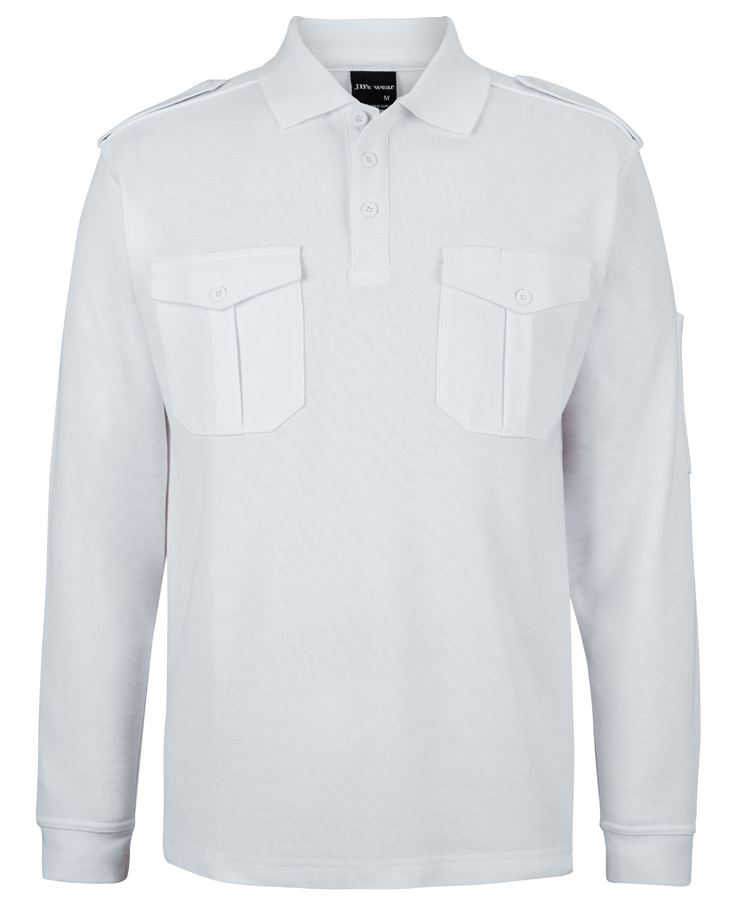 JB's L/S 250 Epaulette Polo - White - Front