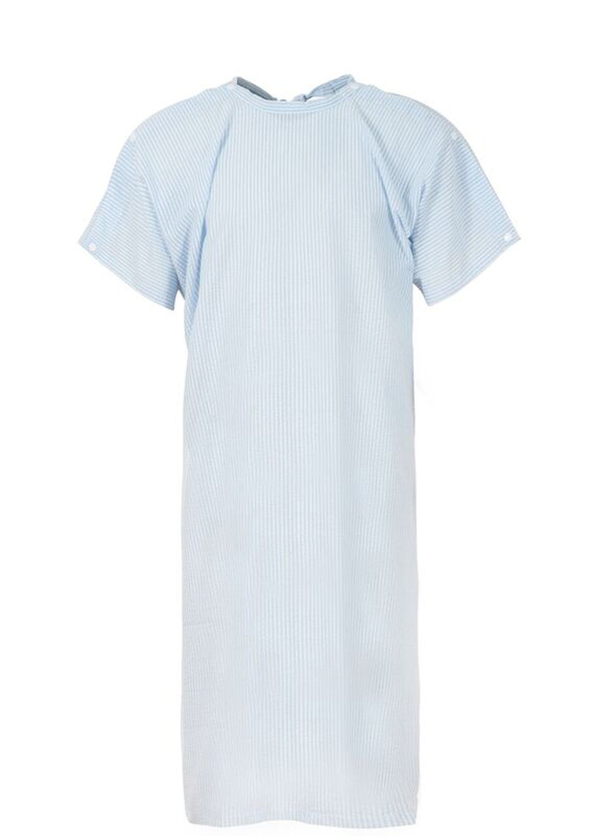 Seersucker Gown with Shoulder Studs - Blue