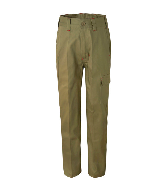 Kids Midweight Cargo Cotton Drill Trouser - Khakhi - Front