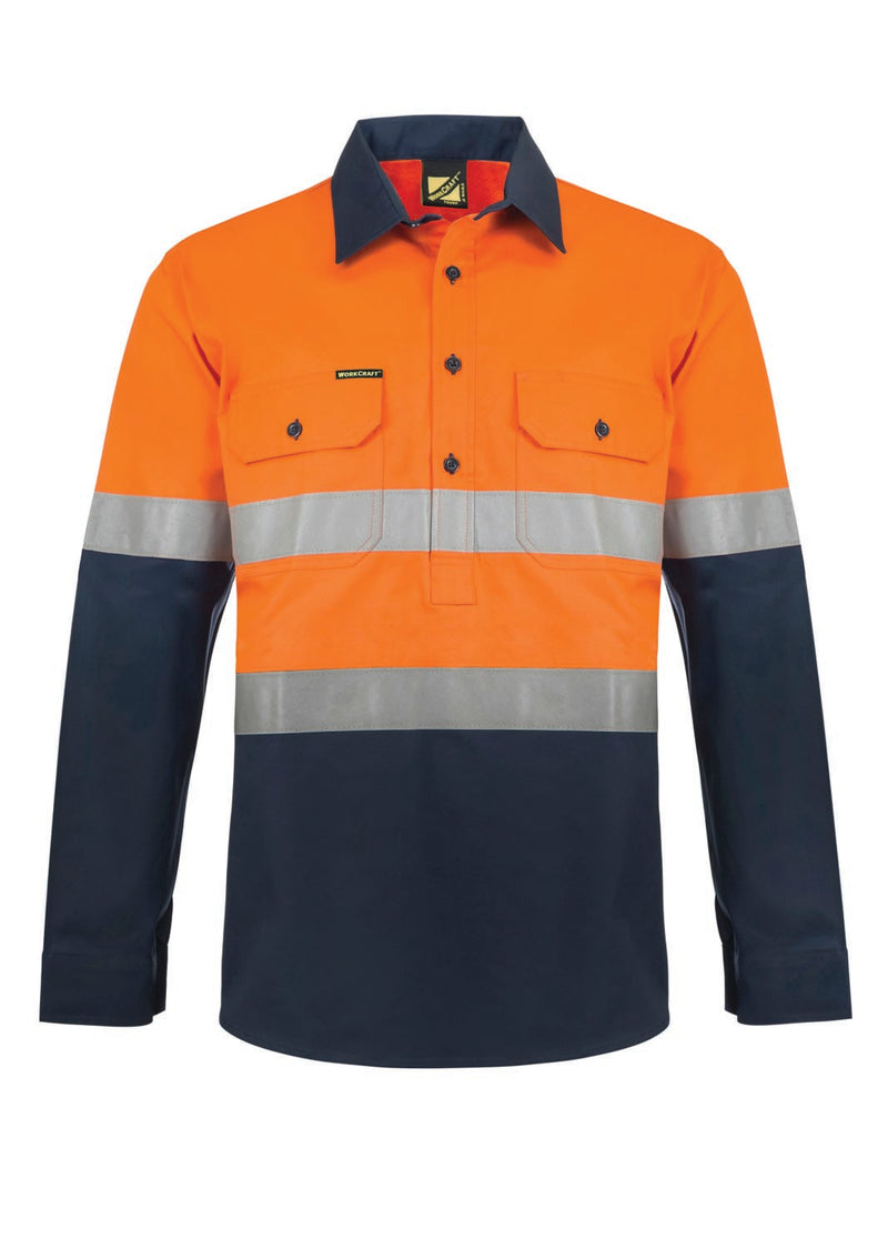 Lightweight Hi Vis Closed Front Vented Cotton Drill Reflective Shirt With Semi Gusset Sleeves
