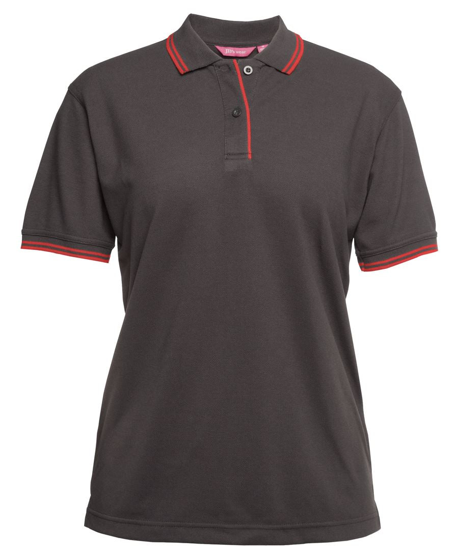 JB's Ladies Contrast Polo - Gunmetal/Red - Front