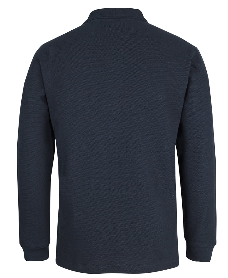 C of C 320g L/S Popcorn Cotton Polo - Navy - Back