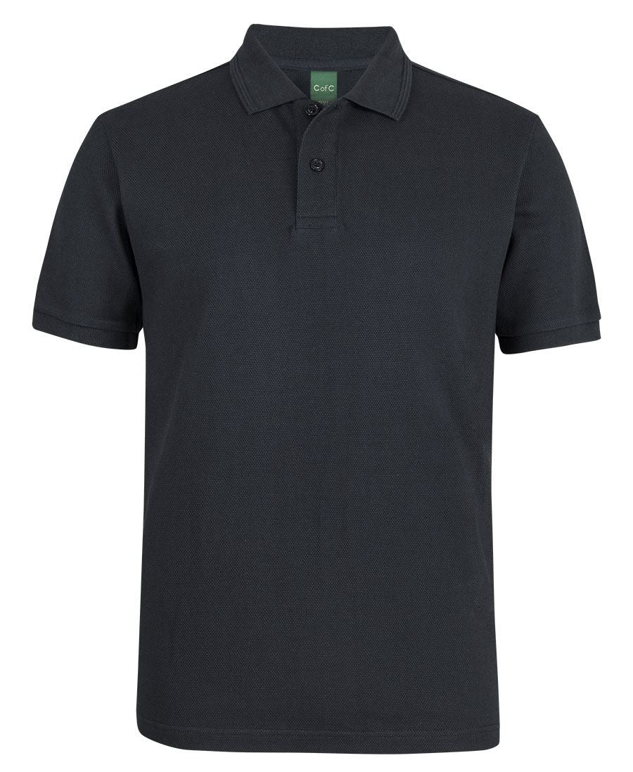 C of C 320g Popcorn Cotton Polo - Black - Front