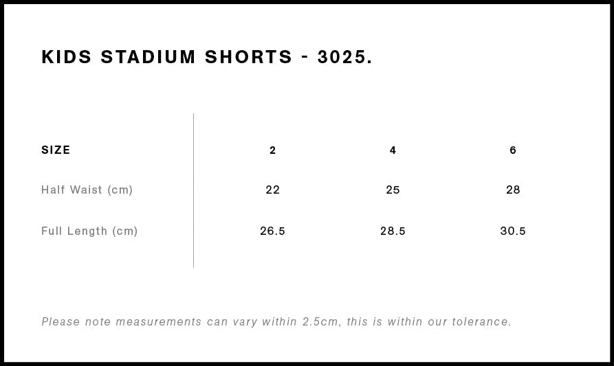 Kids Stadium Shorts 3025 - Size guide