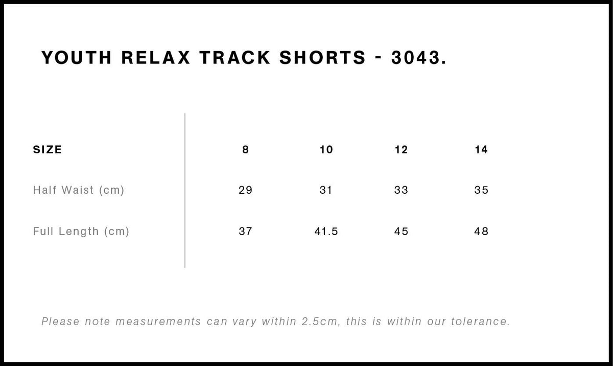 Youth Relax Track Shorts 3043 - Size guide