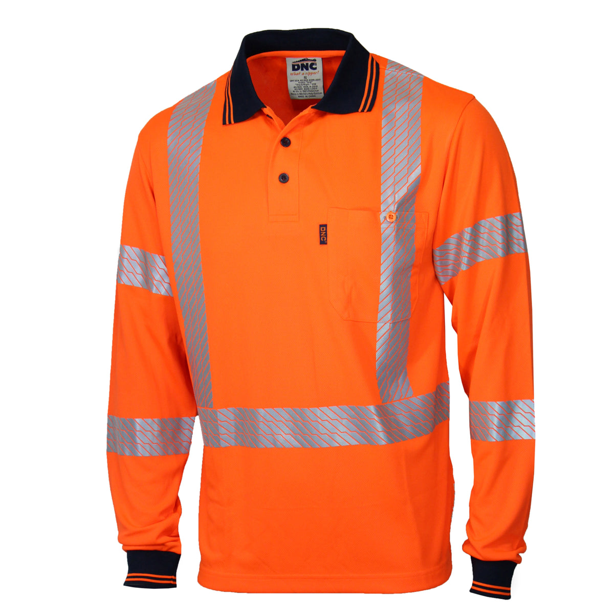 DNC Workwear HiVis Segmented Tape "X" Back Polo - LS 3510