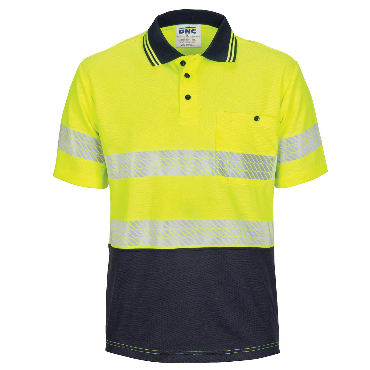 HiVis Segment Taped Micromesh Polo - Short Sleeve - Yellow/Navy