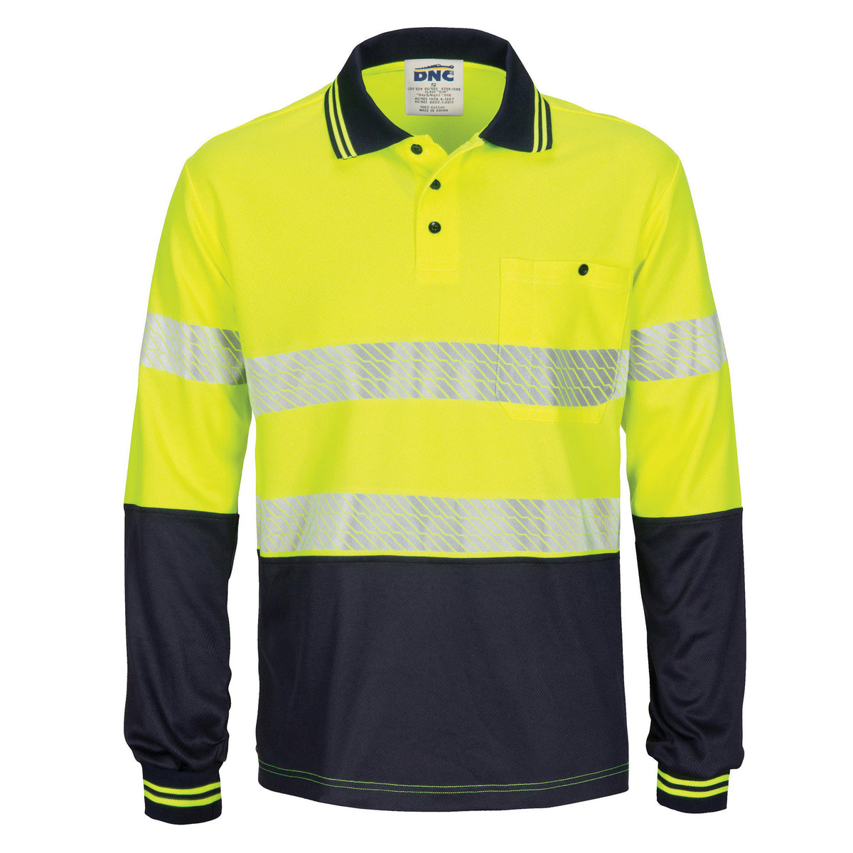 DNC Workwear HiVis Segment Taped Micromesh Polo - Long Sleeve 3513