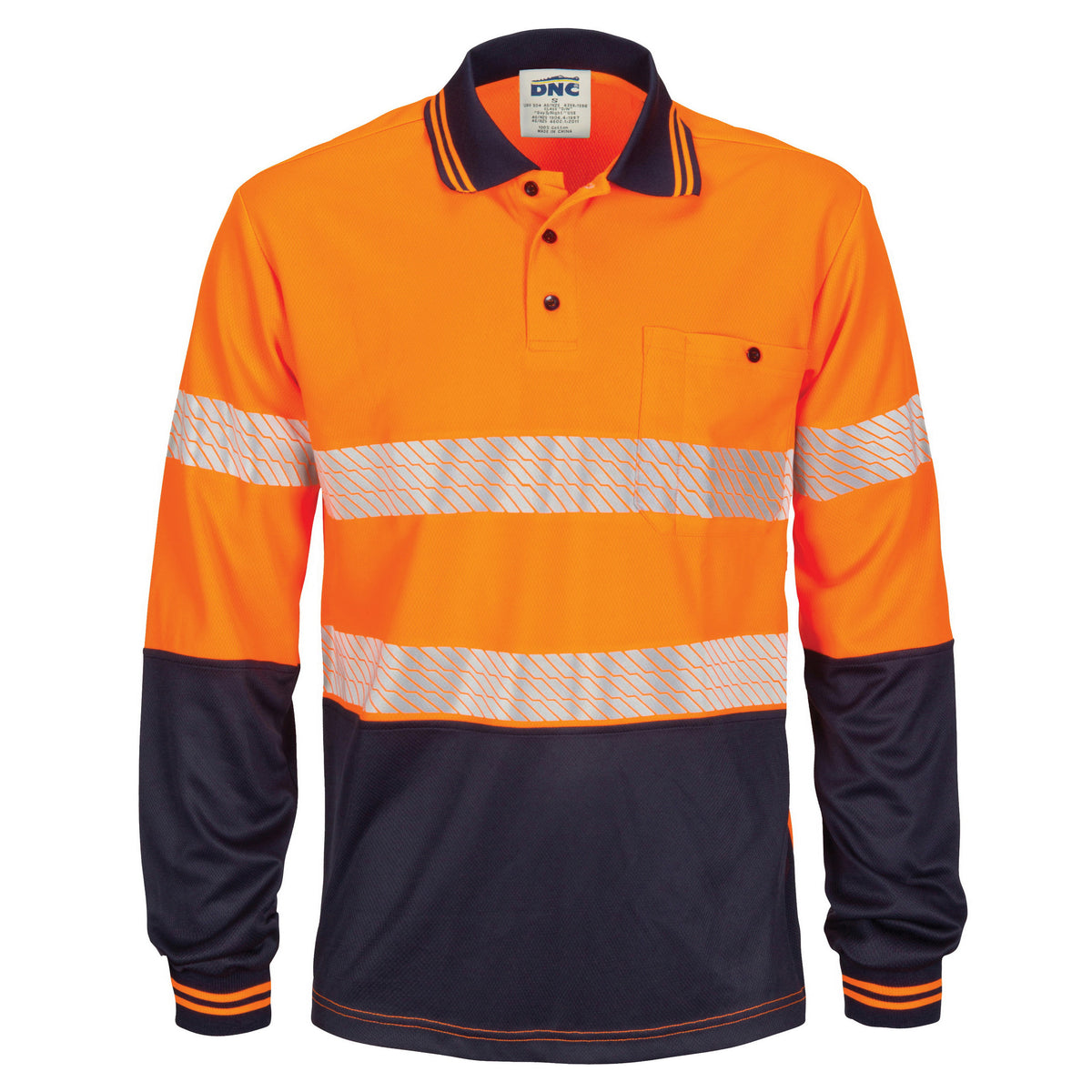 DNC Workwear HiVis Segment Taped Micromesh Polo - Long Sleeve 3513