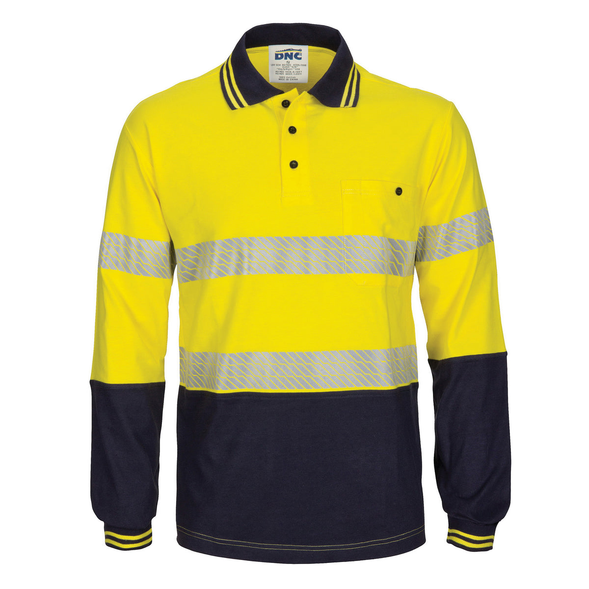 DNC Workwear HIVIS Segment Tape Cotton Jersey Polo - Long Sleeve 3516