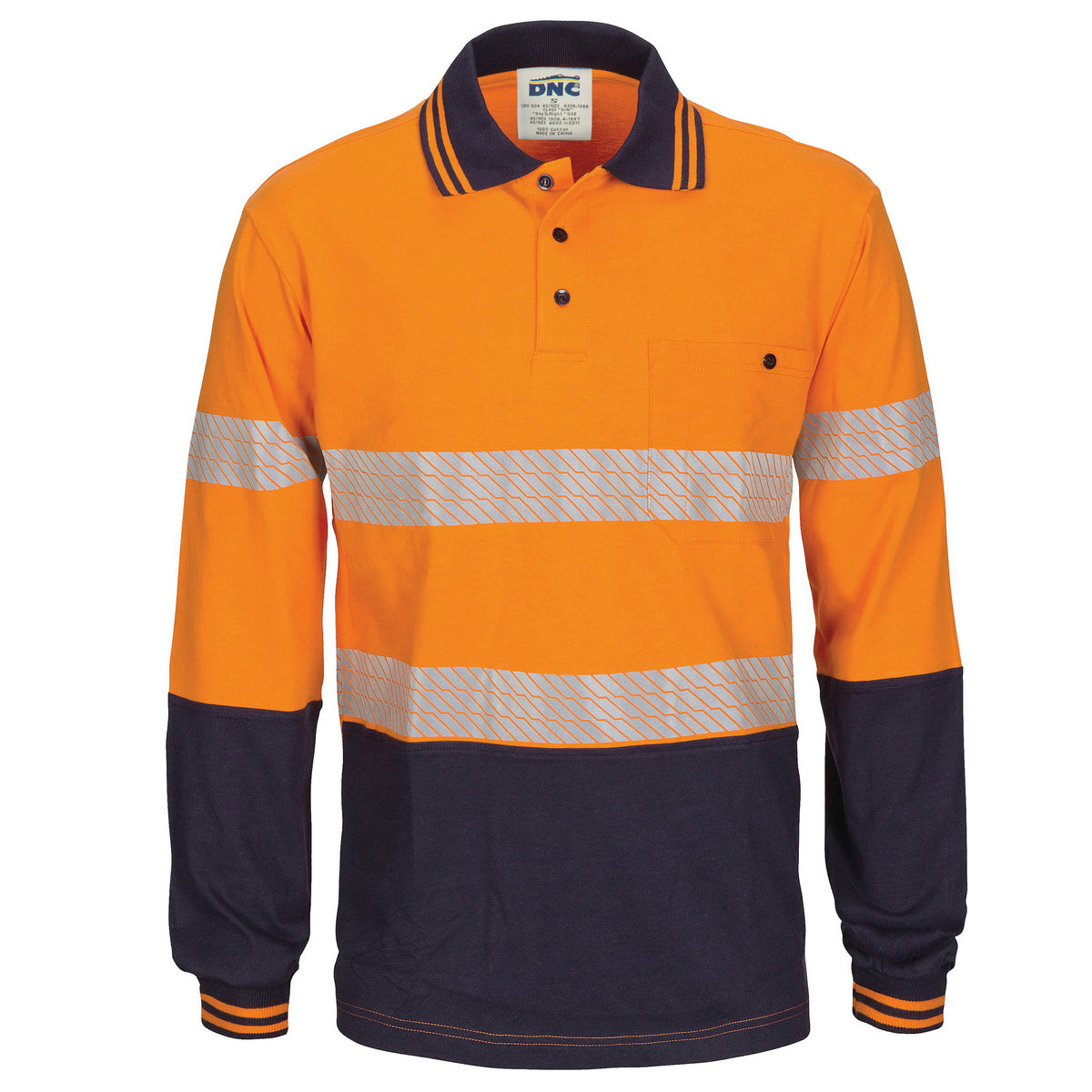 DNC Workwear HIVIS Segment Tape Cotton Jersey Polo - Long Sleeve 3516