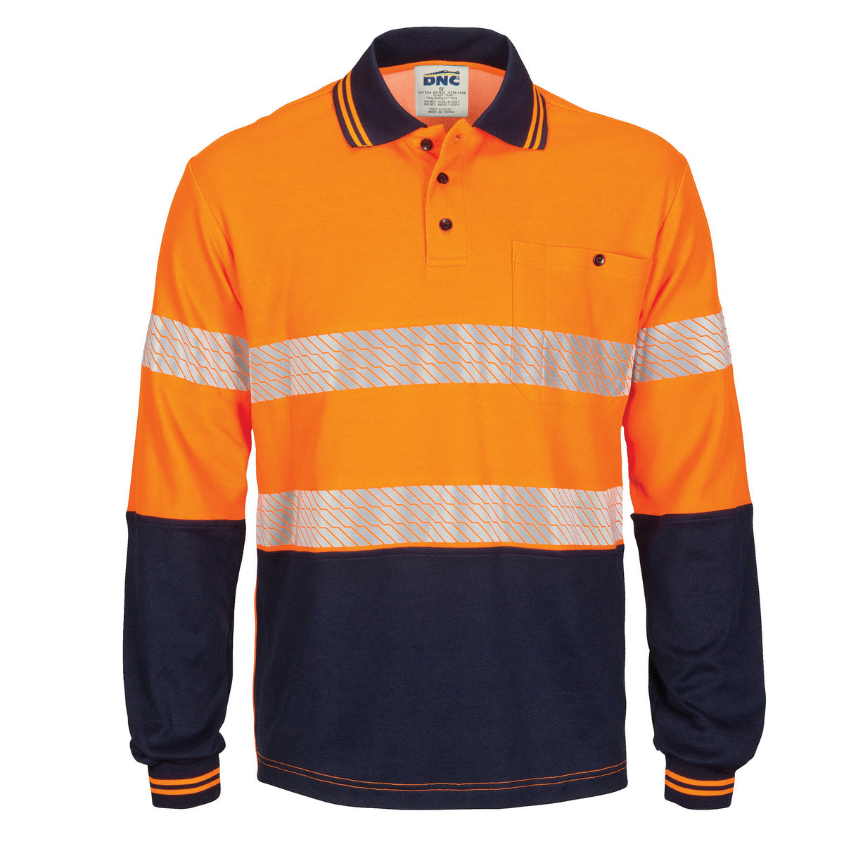 DNC Workwear HIVIS Segment Taped Cotton Backed Polo - Long Sleeve 3518