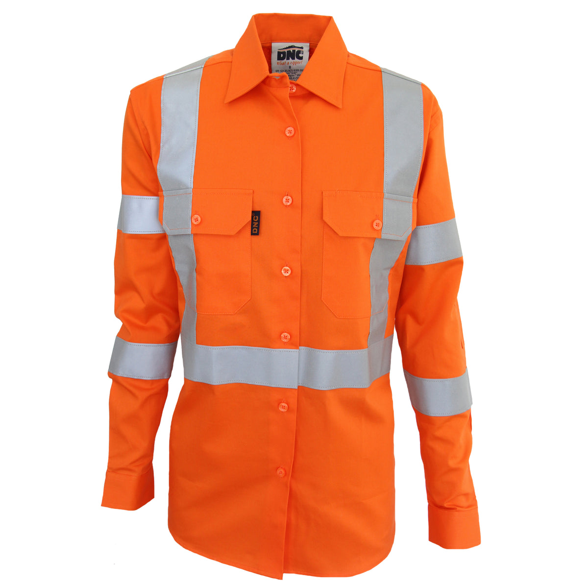 DNC Workwear Ladies HiVis 3 Way Vented "X" Back & Bio-Motion CSR R/Tape Shirt 3544