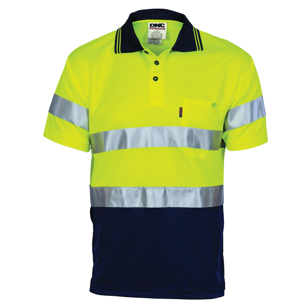 DNC Workwear HiVis D/N Cool Breathe Polo Shirt with CSR R/Tape - Short Sleeve 3715